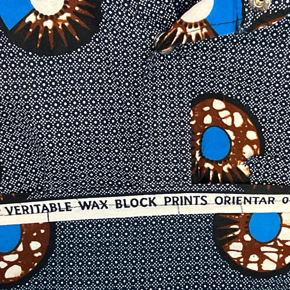 African print blue white brown concentric circles‎ mens large wax print - Picture 3 of 3